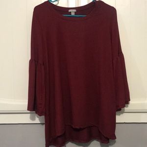 Maroon Bell-Sleeved Top